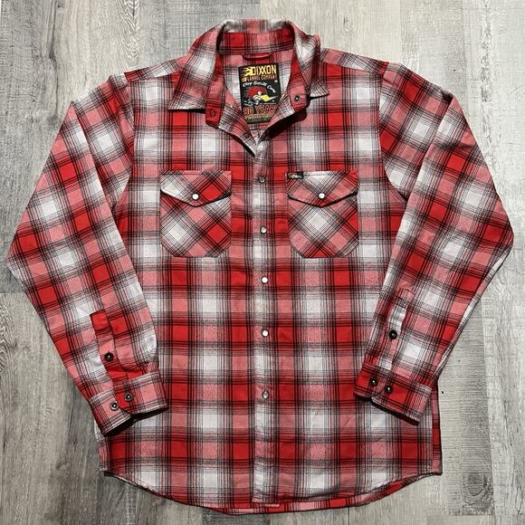 Dixxon Flannel Clay Smith Cams Red Plaid Mr Horsepower Pearl Snap Shirt Mens M - Picture 1 of 5